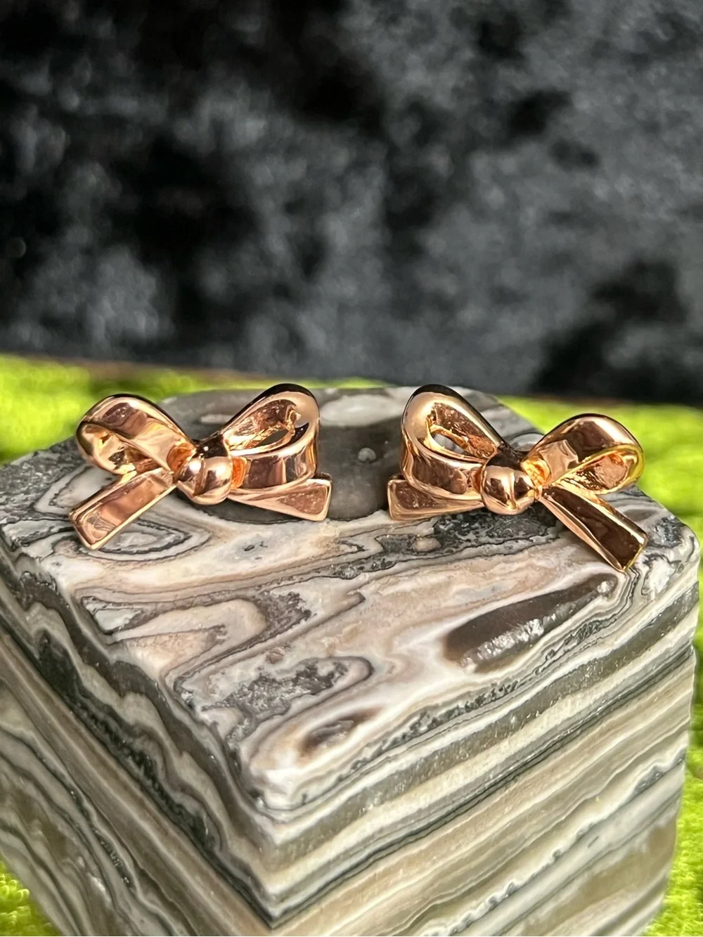 Rose Gold Bow Pendant Necklace and Stud Earrings Set